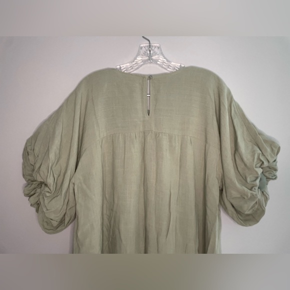 Heyson Women's NWT Sage Green Short Sleeve Blouse Pleated Shirt Puff Sleeve Top - Picture 3 of 16